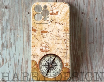 Pirates Map-telefoonhoesje: vintage kompas, Caribische kaart, iPhone- en Samsung Galaxy-hoesje