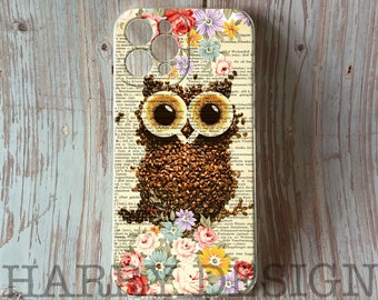 Telefoonhoesje Coffee Bean Owl bloemen: iPhone en Samsung Galaxy