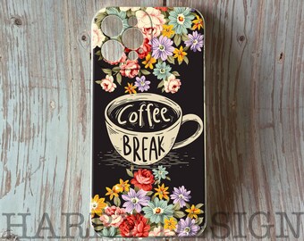 Floral Coffee Break iPhone- en Samsung Galaxy-hoesje