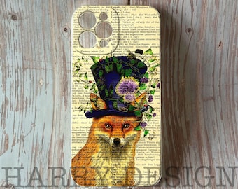 Telefoonhoesje Fox in Top Hat: vintage boekprint, iPhone- en Samsung Galaxy-hoesje