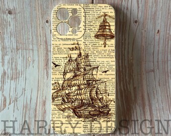 Telefoonhoesje zeilboot: vintage woordenboekkunst, custom design