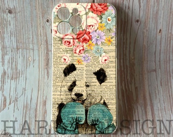 Telefoonhoesje panda bloemen: vintage woordenboekkunst