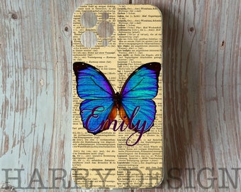 Telefoonhoesje met monogram vlinder: gepersonaliseerde iPhone Samsung Galaxy