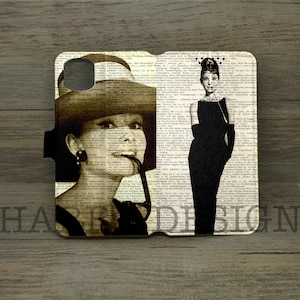 Cartera Audrey Hepburn iPhone 16 15 14 13 12 11 pro max Xs Xr 8 Plus Samsung Galaxy S25 S24 Ultra S23 S22 S20 fe S10 Note 20 10 fundas tipo billetera