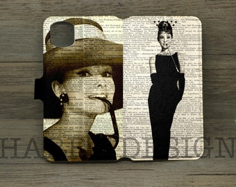 Audrey Hepburn iPhone Samsung Wallet Case: vintage woordenboekkunst