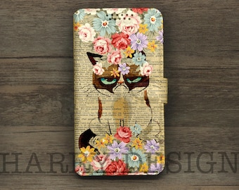 Grumpy Cat bloemen iPhone Samsung portemonnee hoesje