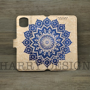Funda tipo billetera Mandala para iPhone 16, 15, 14, 13, 12, 11 Pro Max, Xs, Xr, 8 Plus, SE, Samsung Galaxy S25, S24, S23 Ultra, S22 Fe, S20 Fe, S10, Note 20 Ultra
