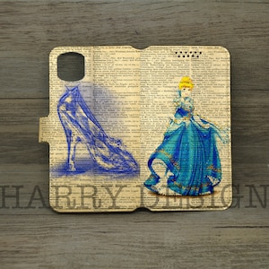 Zapatos de cristal de Cenicienta iPhone 16 15 14 13 12 11 pro max Xs Xr SE billetera Samsung Galaxy S25 S24 ultra S23 S22 S20 fe S10 plus Note 20 10 funda