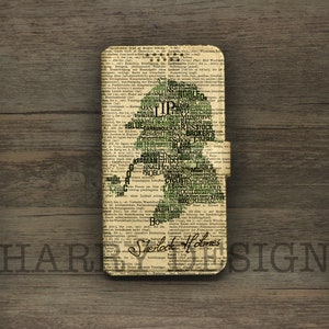 Funda tipo billetera Sherlock Holmes para iPhone 16, 15, 14, 13, 12, 11 Pro Max, iPhone Xs, Xr, 8 SE, Samsung Galaxy S25, S24 Ultra, S23, S22, S20 Fe, S10, S9, Note 20 y 10