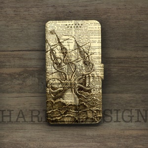Capa carteira Kraken iPhone 16 15 pro max 14 13 pro max 12 11 Xs Xr SE Samsung Galaxy S25 S24 ultra S23 S22 S20 fe S10 plus Note 20 10 A52