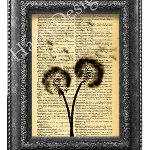 Dandelion Print on Vintage Dictionary Page: Botanical Wall Art