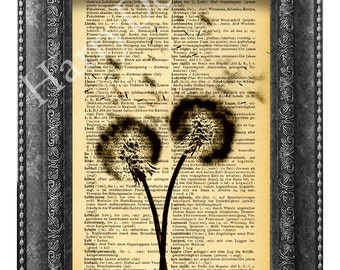Dandelion Print on Vintage Dictionary Page: Botanical Wall Art