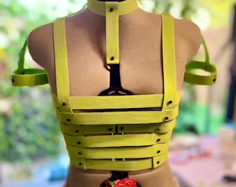 The Strata Top - Fashion Harness & Choker Set - Strappy Chest Piece Custom Plus Size Kawaii Goth Festival Rave Burning Man - Made to Order!
