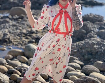 The Rose Bud Top - Fashion Harness Suspenders Strappy Chest Piece Custom Plus Size Kawaii Goth Festival Rave Burning Man - Made to Order!