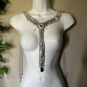 Silver Bionic Robotic Reversible Suspenders - Cyber Alien Machine Rave Burning Man Pastel Goth Burlesque Boudoir Lingerie - Ready to Ship!