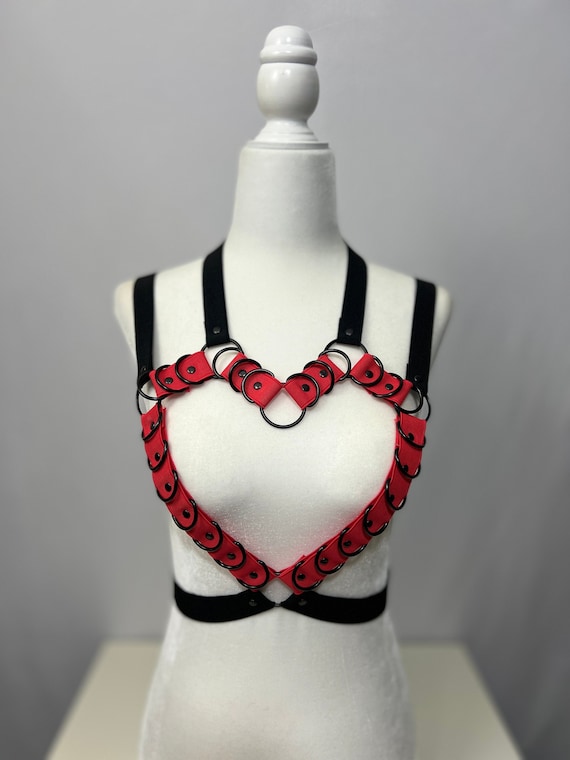 Red & Black Heart Shape Cage Bra Fashion Harness Rave Burning Man