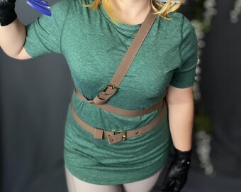 Link Inspired Dark Brown or Black Top Harness & Belt Set Custom Plus Size Cosplay Anime Video Game Halloween Costume Straps - Made to Order