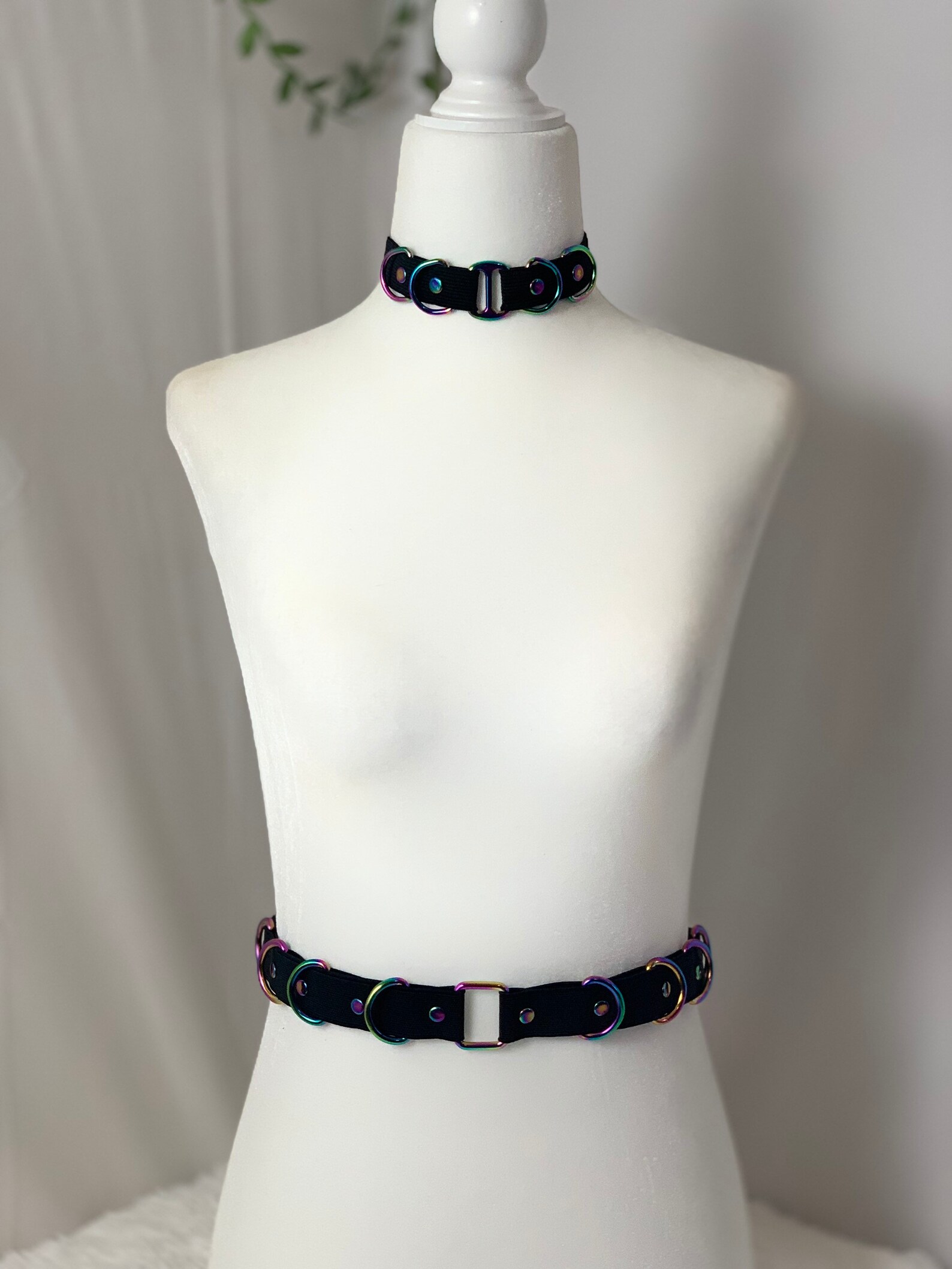 Deluxe Belt &Choker Set Rainbow Holo DRings Hardware Vegan Etsy