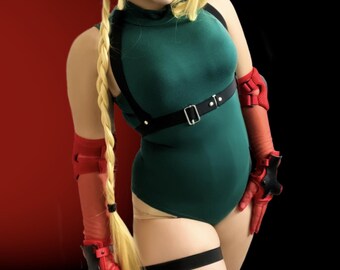 Cammy Inspired Black Holster Harness & Garter Belt Set - Custom Plus Size Cosplay Anime Video Game Halloween Costume Straps - Made to Order