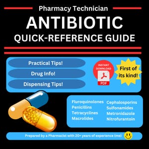 Guida di riferimento stampabile per tecnici di farmacia, Guida allo studio per tecnici di farmacia, Foglio riassuntivo per farmacisti, Regalo di studio per tecnici di farmacia, Nuovo lavoro per tecnici di farmacia