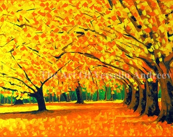 Print Of Original Landscape Oil Painting - Autumn - Yellow Forest Picture Scenery Wall Décor Wood & Nature Wall Hanging Art Artist Andreev
