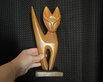 Vintage Cat MonkeyPod Wood Carving | Honolulu, HI