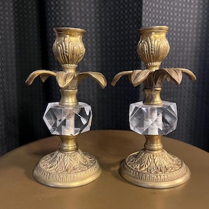 Vintage Brass and Lucite Candlestick Holders Set | India