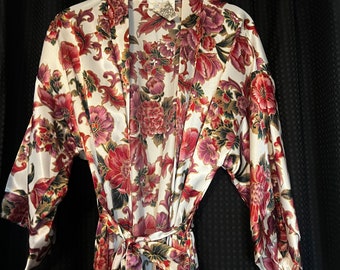 Vintage Dentelle Floral Short Robe w Bolsillos - Pequeño