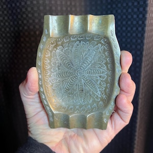 Vintage Floral Etched Brass Ash Tray |  Made in India