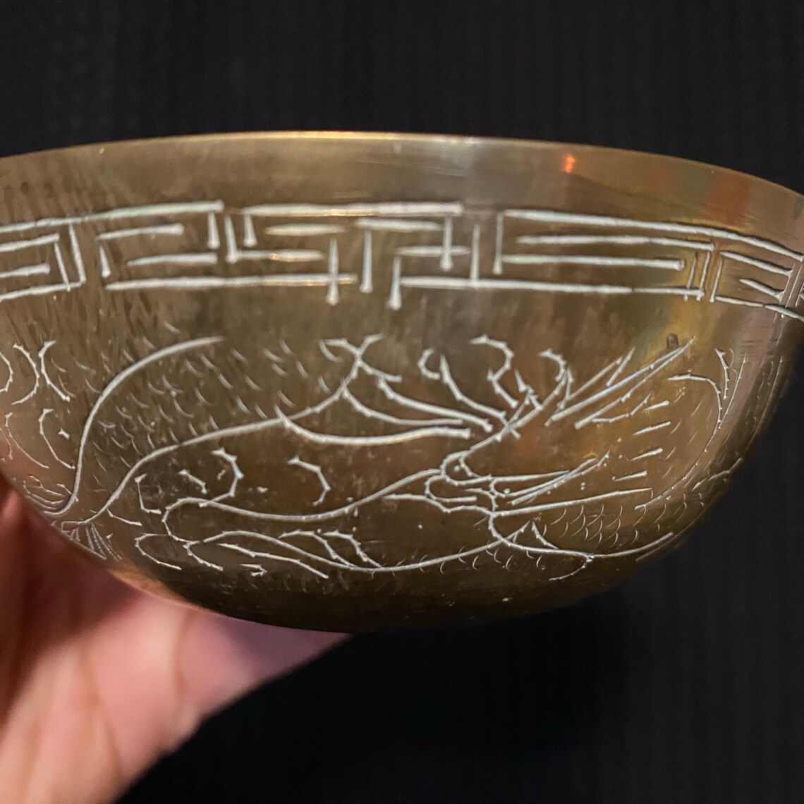 Antique Brass Chinese Altar Bowl with Wood Stand Hand Etched Etsy