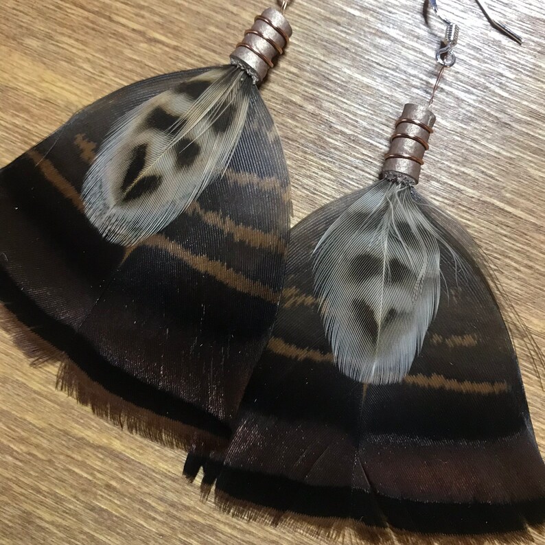 Mahka Turkey Feather Earrings Etsy