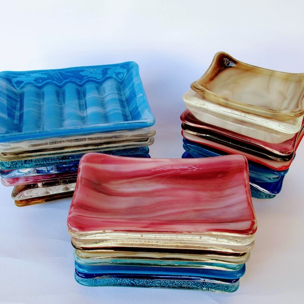 Handmade glass soap dish. Large, Medium or Small.  Blues/Browns/Pink/Red/Clear/White