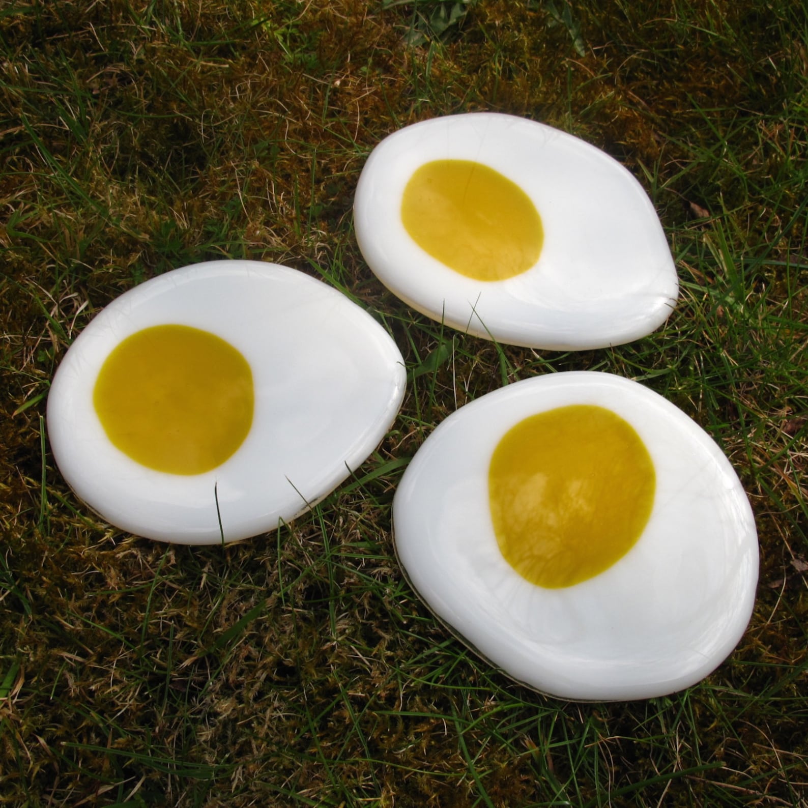 Fused glass fried egg coasters for the egg lover in your life Etsy