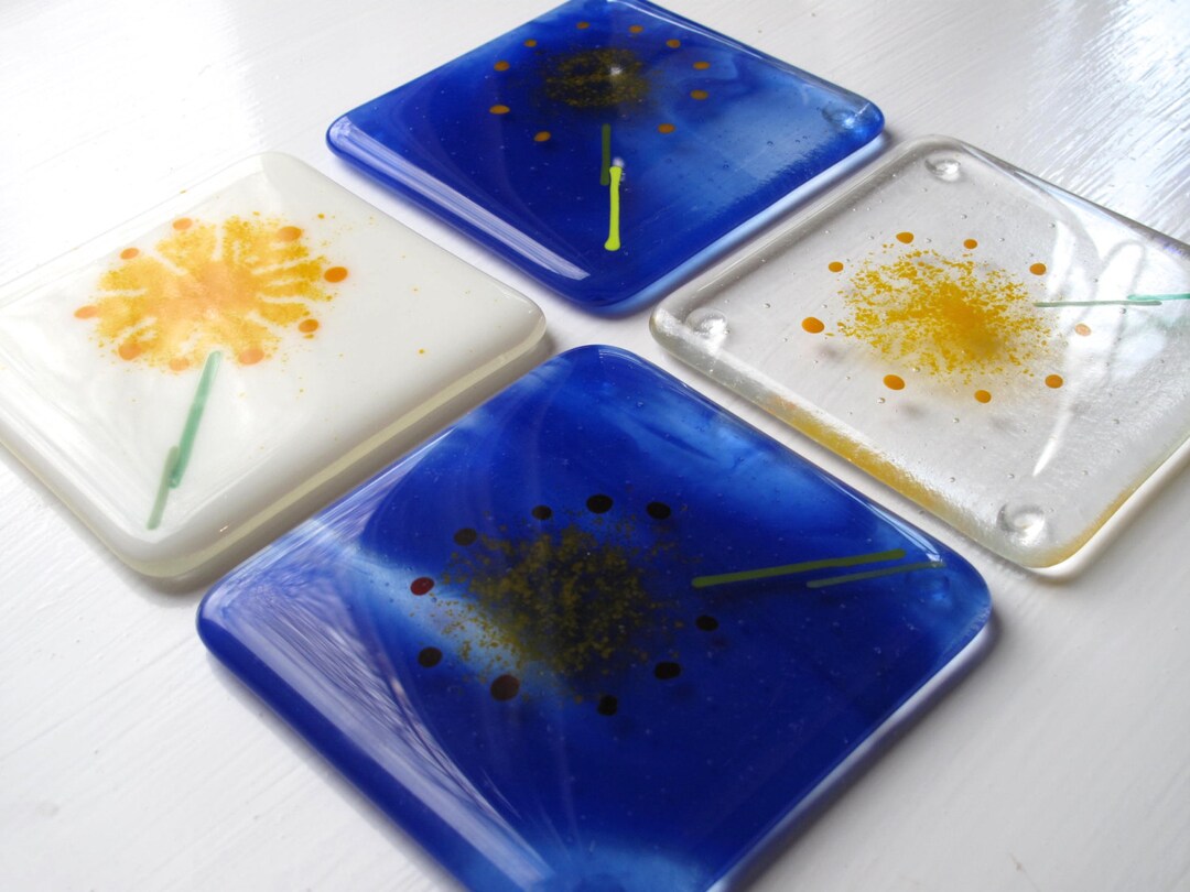 Dandelion Glass Coasters Handmade Unique Home Decor Gift Box Etsy UK