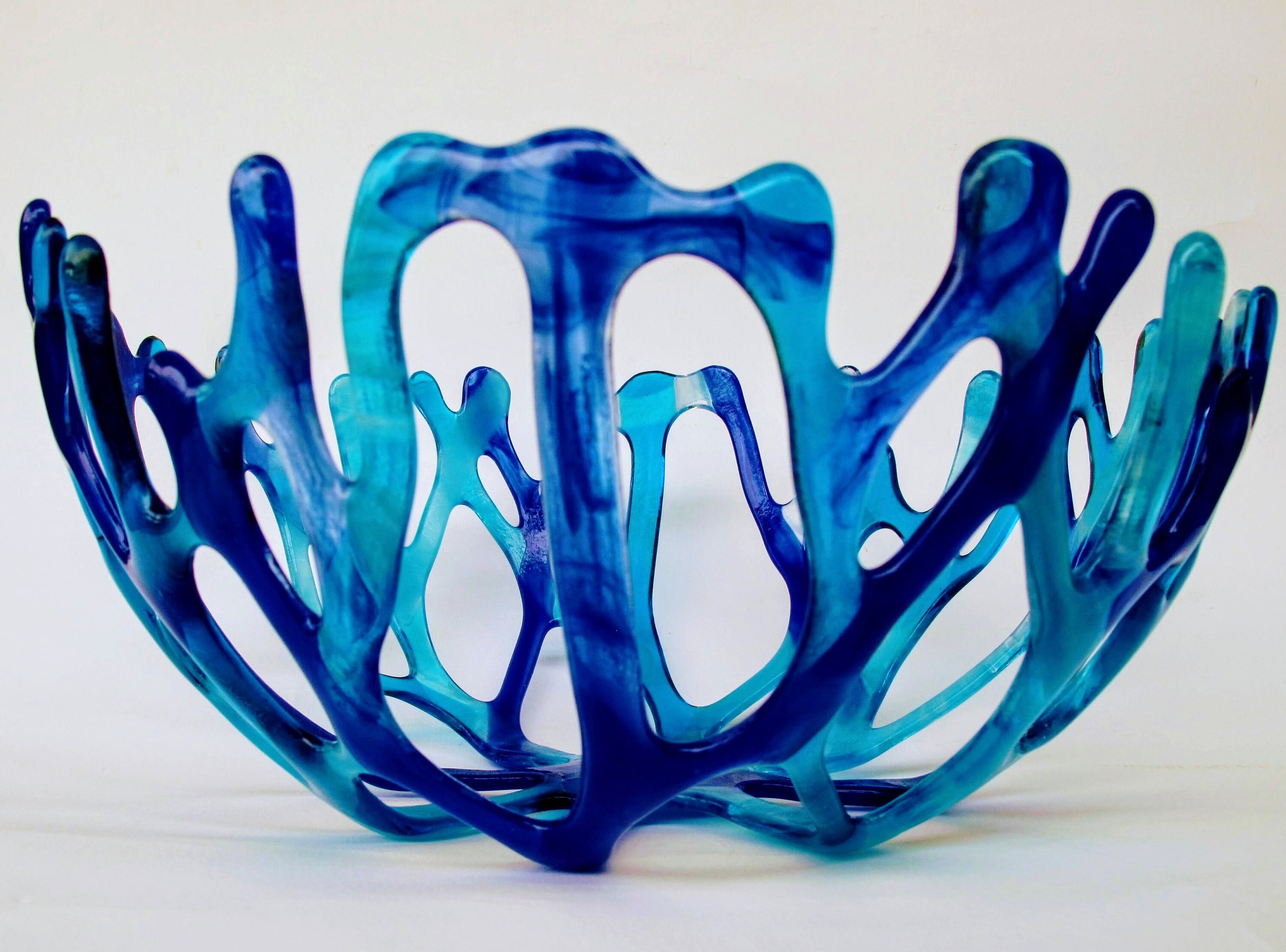 Blue Glass Organic Coral Bowl Blue Decorative Bowl Large Etsy UK