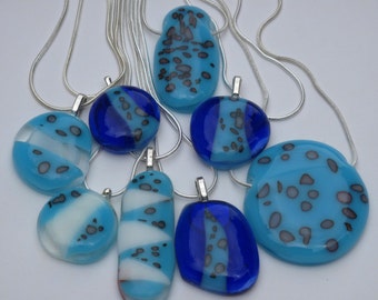 Glass pendant, Fused glass pendant, Glass pendant necklace,  Blue glass pendants, Gift under 20, Anniversary gift, Unique gift