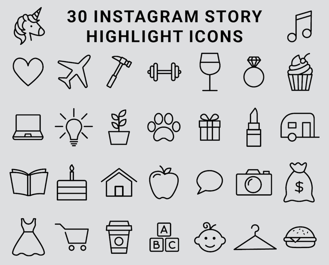 30 Instagram Highlight Icons Grey and Black. Minimalist Grey | Etsy