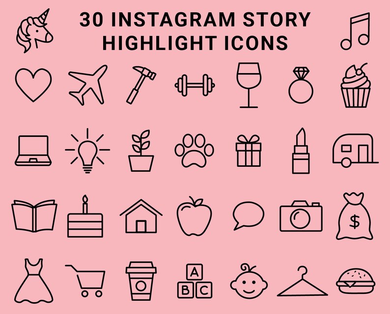 30 Instagram Highlight Icons Pastel Pink & Black | Etsy