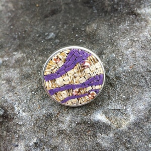 unique micromosaic and silver ring with purple and beige abstract design image 1