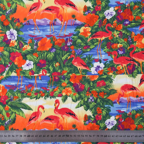 Flamingo Fabric Vintage European American Style Cotton Fabric Etsy