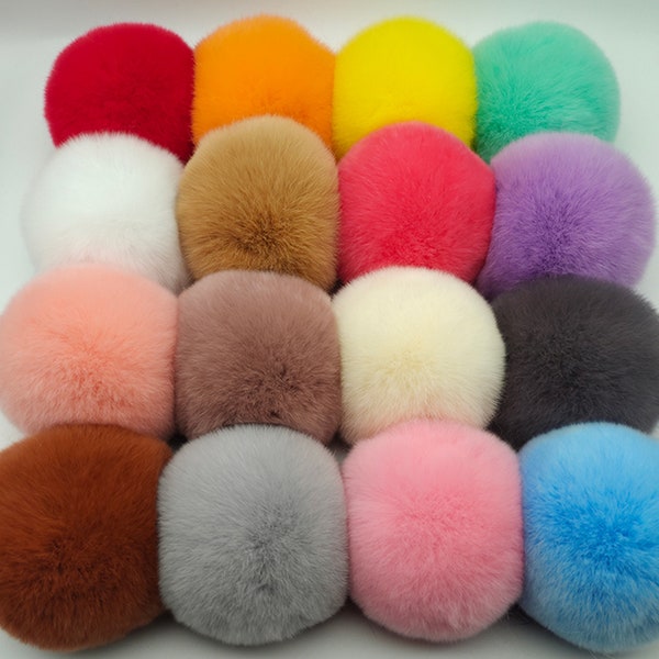 4 pièces 8 cm véritable pompon en fourrure de lapin Rex grands pompons moelleux artisanat chapeaux écharpes pompons porte-clés attaches de cheveux bandeau boules de pompons pour le crochet