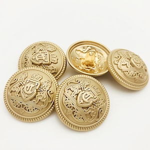 6 Pieces Matte Gold Metal Buttons Lion and Crown Metal Buttons Suit Buttons Overcoat Bottons  0.59~0.98 inch（15mm-25mm）