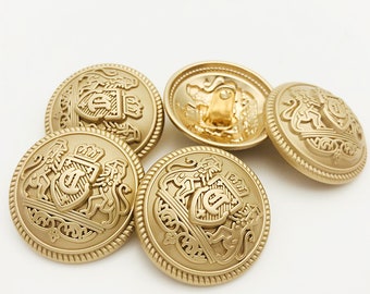 6 Pieces Matte Gold Metal Buttons Lion and Crown Metal Buttons Suit Buttons Overcoat Bottons  0.59~0.98 inch（15mm-25mm）