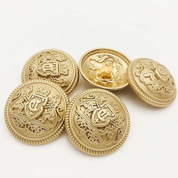 6 pièces boutons en métal doré mat boutons en métal lion et couronne boutons de costume boutons de pardessus 0,59 ~ 0,98 pouces (15 mm-25 mm)