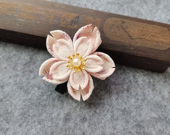 Handmade Japanese Traditional Tsumami Kanzashi Hair Clip Comb Kimono Yukata Outfit Wedding Ornament Bride Pink Sakura Flower Blossom