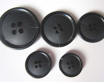 6 Pieces Black 4 Hole Buttons Round Resin Buttons for Shirts Suits - 0.59~1.18 inch（15mm-30mm）