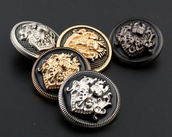 6 Pieces Black Gold Edge Lions and Crown Metal Buttons Suit buttons Overcoat Bottons-0.45~0.98 inch（11.5mm-25mm）