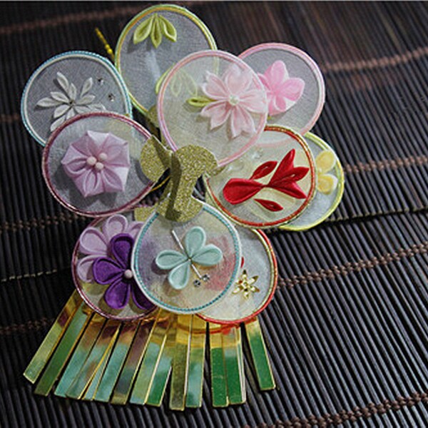 Japanische Chirimen Katzen-Haarspange – Handgefertigt In Kyoto, Bunt, Ca. 1,3 Cm