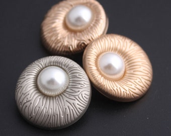 8 Pieces Quality Gold Metal Pearl Buttons Rhinestone Diamond Buttons Shirt Dress Buttons Suit Buttons 0.98inch（25mm）