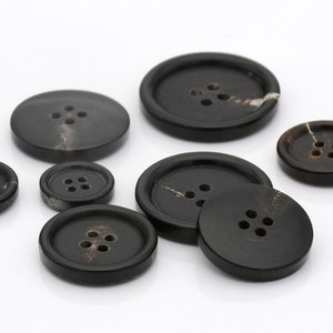 Five Pieces Black Brown 4 Hole Horn Buttons High Quality Genuine Natural Horn Buttons for Shirts Suits - 0.59~1.18 inch（15mm-30mm）